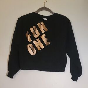 Zara Kid's Girls Black Long Sleeve Crew Neck Pullover Fun One Sweatshirt Size 10